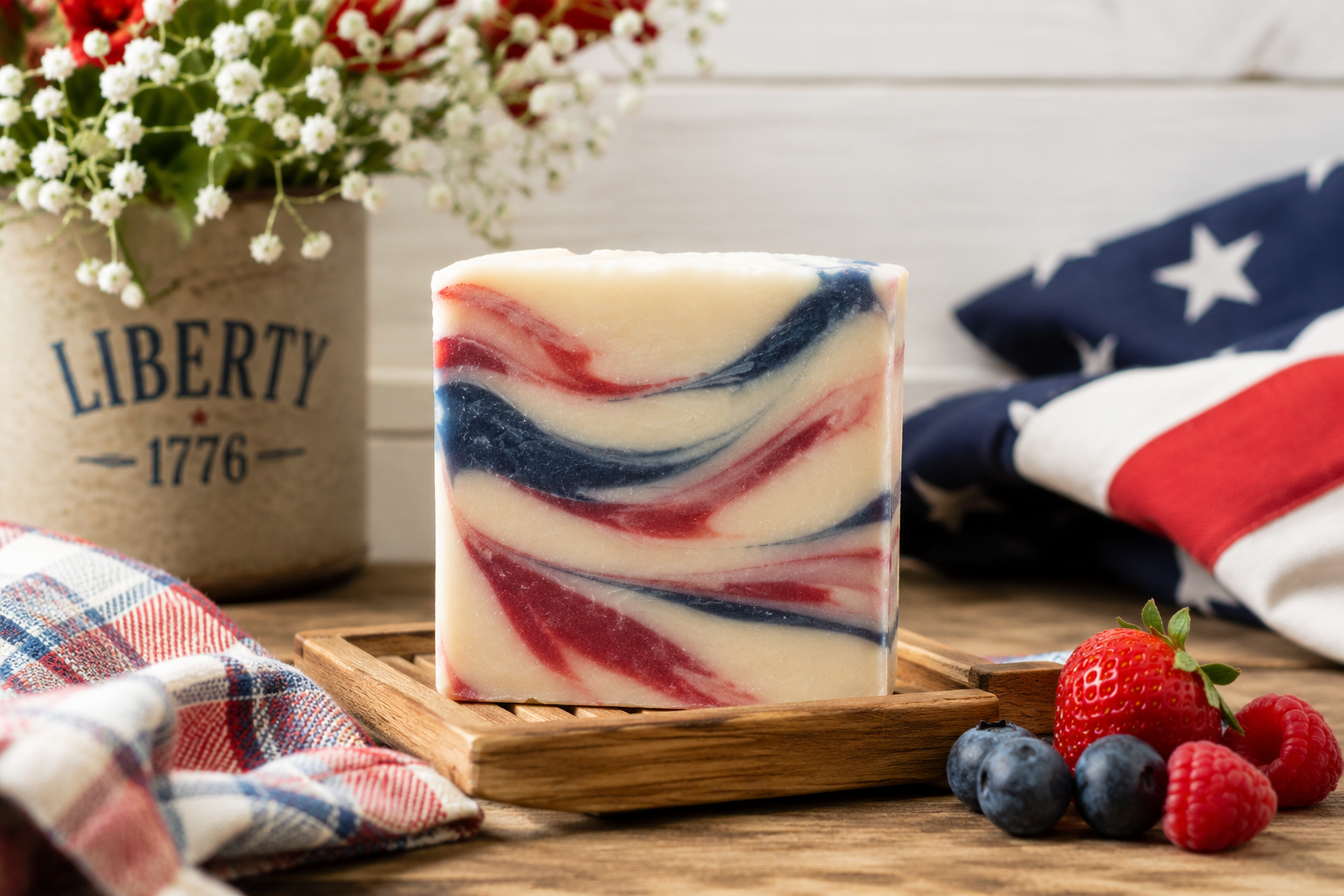 Tyme 1776 limited-edition July 4th bar styled with flag and berries