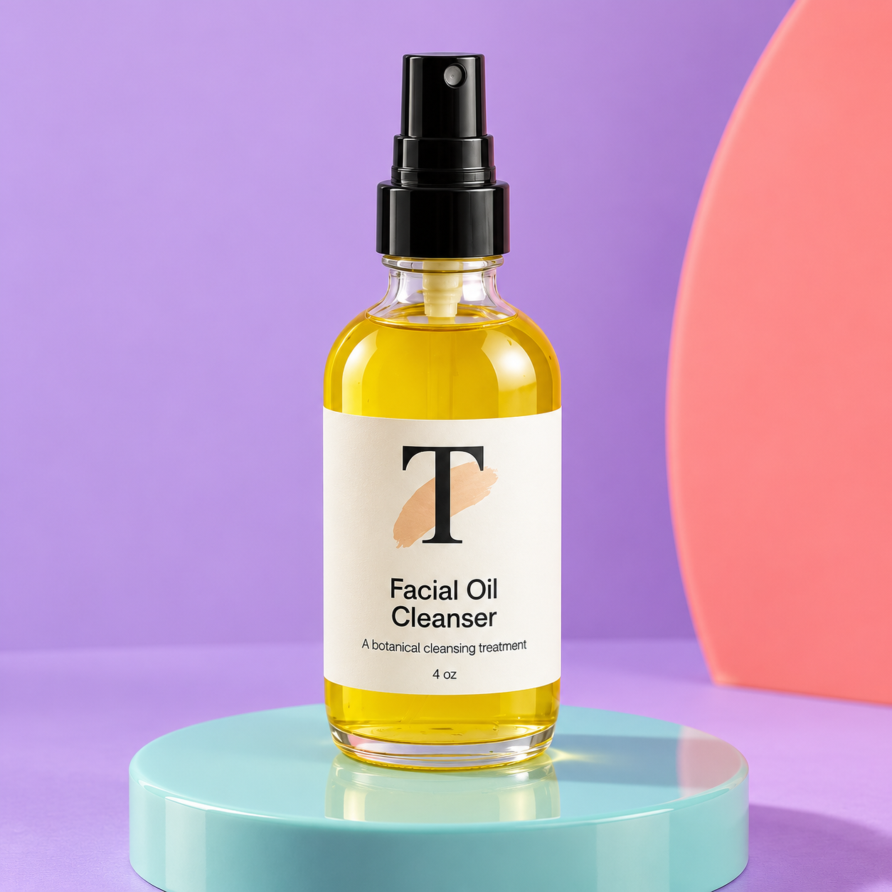 Facial Oil Cleanser on an aqua plinth